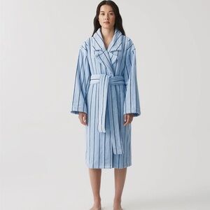 Hommey Blue Striped Bathrobe in Mist